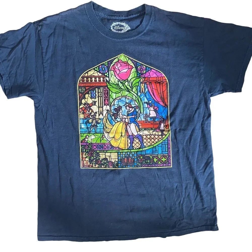Beauty and the Beast stained glass style t shirt